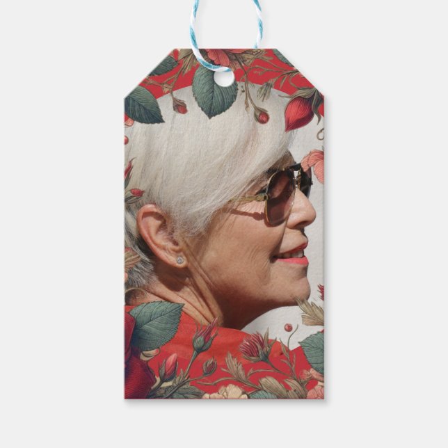 Röd ros PHOTO Memorial Keepsak Sentimental Presentetikett (Framsidan)