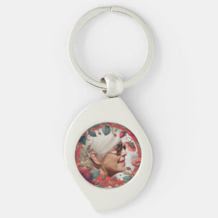 Röd ros PHOTO Memorial Keepsak Sentimental Swirl Silverfärgad Nyckelring
