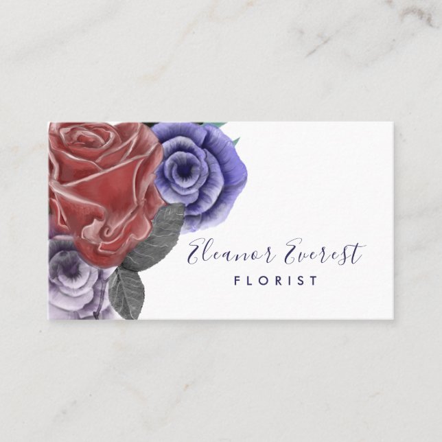 Röd ros professionell florist business visitkort (Framsida)
