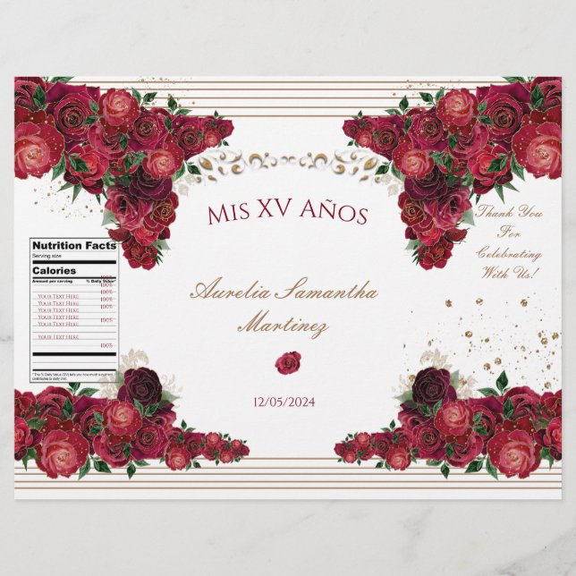 Röd ros Quinceañera Chip Bag Wrapper Reklamblad (Framsidan)