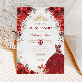 Röd ros Quinceañera Mis Quince 15:e födelsedagen Inbjudningar