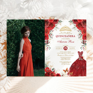 Röd ros Quinceañera Mis Quince Anos Photo Inbjudningar