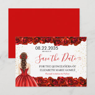 Röd Ros Quinceañera Spara Datum-kort Datumet