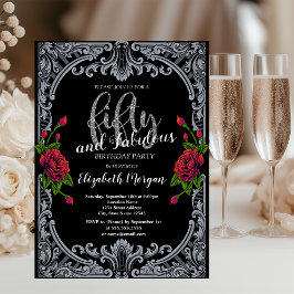 Röd ros,Rand Gothic 50:e födelsedagen Inbjudningar