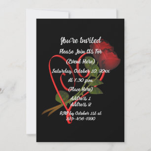 Röd ros Red Heart Black Elegant Inbjudningar