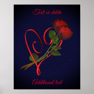 Röd ros Red Heart-Eleganten Black, lägg till din t Poster