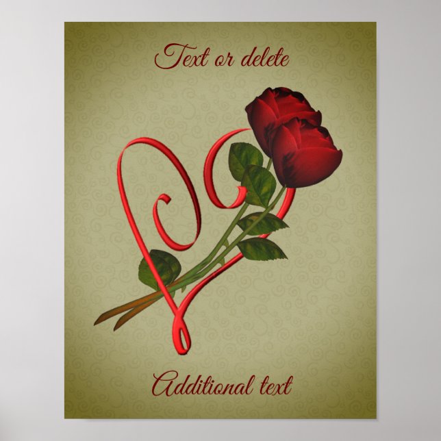 Röd ros Red Heart-Eleganten Lägg till text Poster (Framsidan)