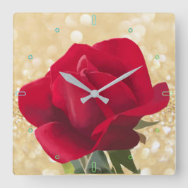 Röd ros - Red rose  Fyrkantig Klocka