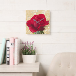 Röd ros - Red rose  Fyrkantig Klocka