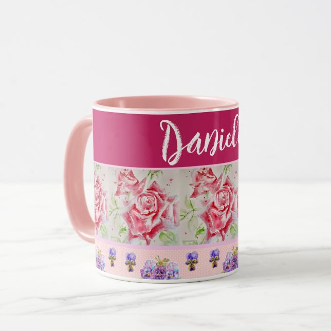 Röd ros Ro Rosa   Shabby chic Mugg (Framsida vänster)