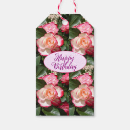 Röd ros Ro Vitblommor, Blommigt Garden Presentetikett