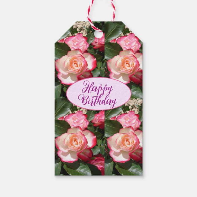 Röd ros Ro Vitblommor, Blommigt Garden Presentetikett (Framsidan)