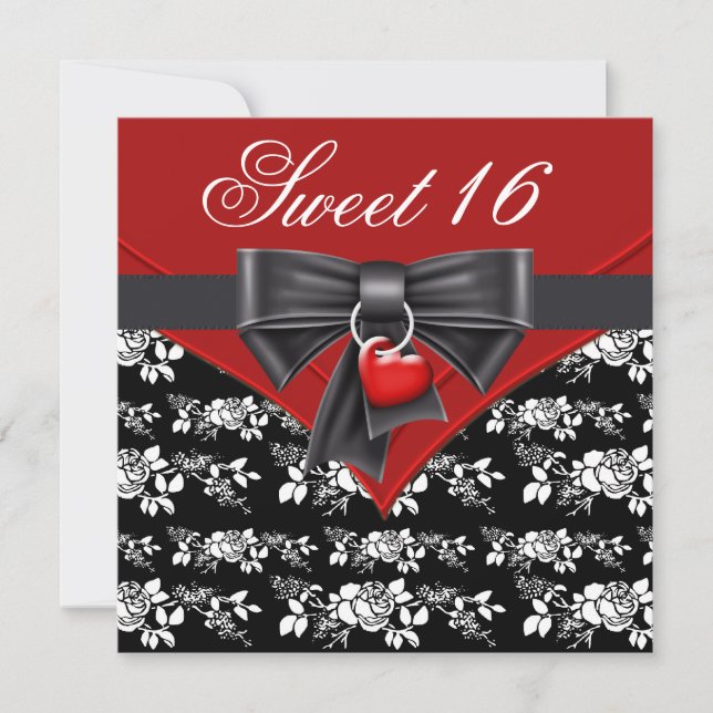 Röd ros röd svart vit Sweet 16 födelsedagsfest Inbjudningar (Framsida)
