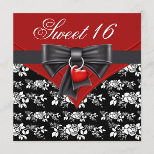 Röd ros röd svart vit Sweet 16 födelsedagsfest Inbjudningar