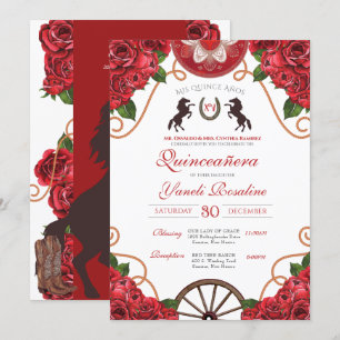 Röd ros Rodeo Western Charro Quinceanera Inbjudningar