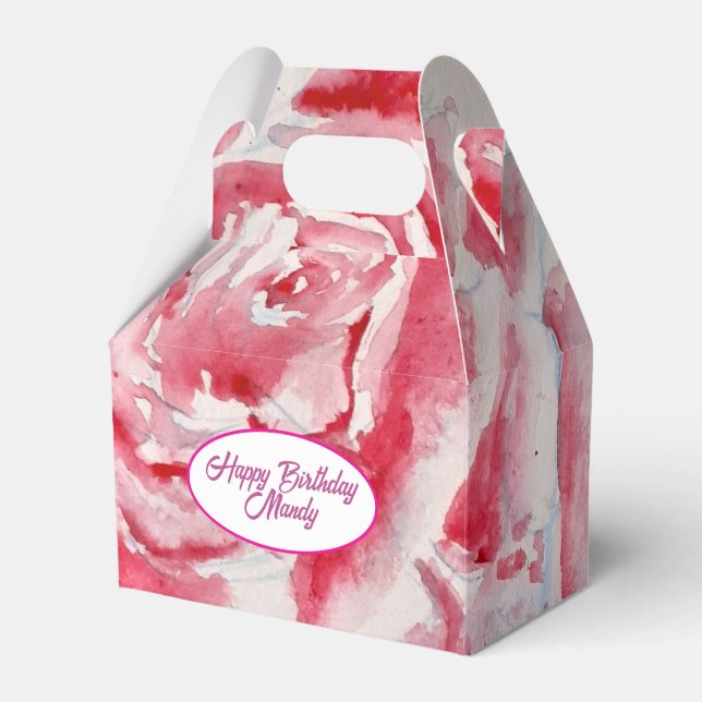 Röd ros ros blommönster papper födelsedagsplatta presentaskar (Framsidan Sidan)