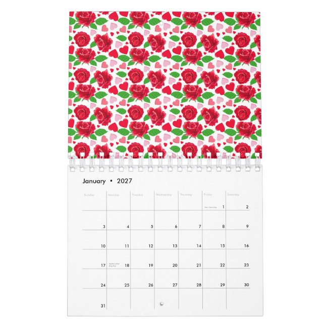 röd ros Rosa Hearts Alla hjärtans dag Kalender (Jan 2027)
