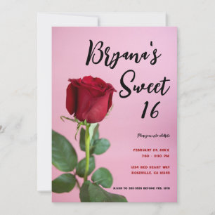 Röd Ros Rosa Sweet 16 Födelsedagsfest Inbjudan