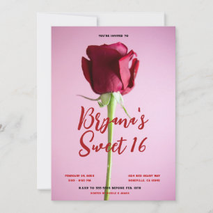 Röd Ros Rosa Sweet 16 Födelsedagsfest Inbjudningar