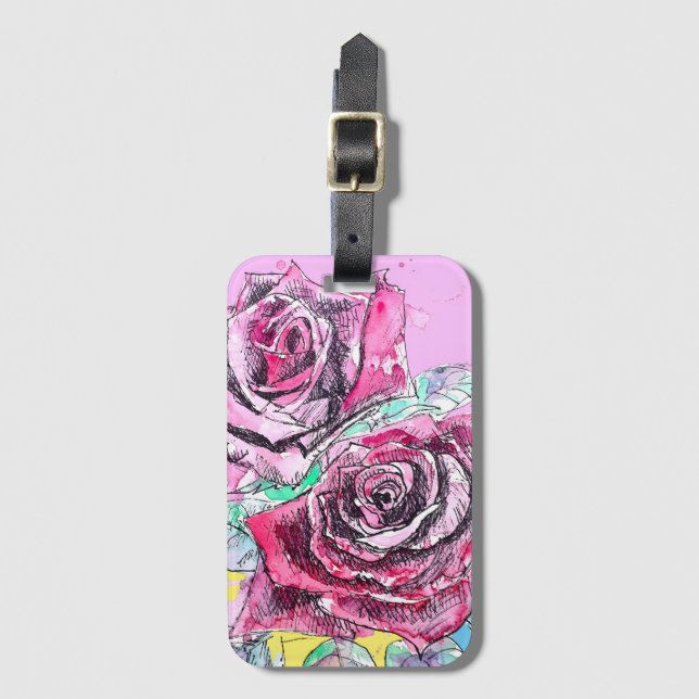 Röd Ros Rosor Akvarell Blommig Blommor Blomma Bagagebricka (Framsida vertikal)