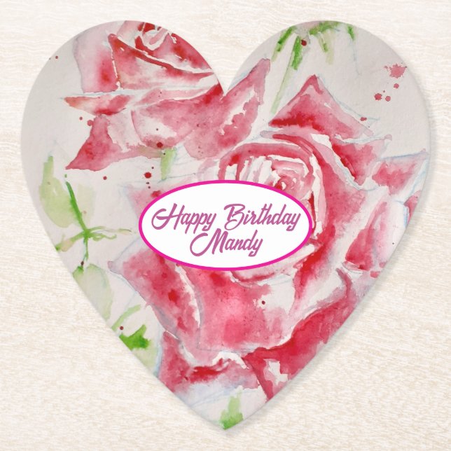 Röd ros rosor blommönster papper födelsedagsplatta underlägg papper (Framsida)