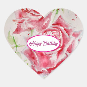 Röd Ros Rosor Blommönster Pappersfesttallrik Hjärtformat Klistermärke