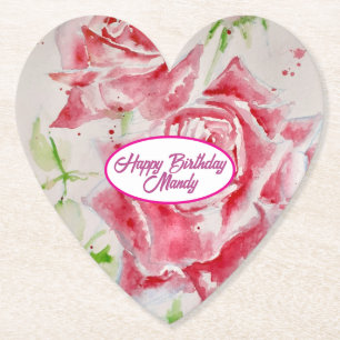 Röd Ros Rosor Blommönster Pappersfesttallrik Underlägg Papper