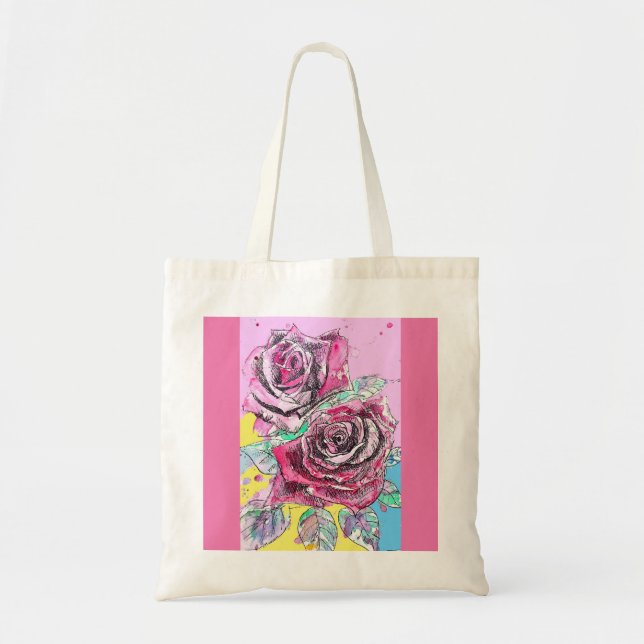 Röd ros Rosor Rosa Akvarell blommig Blomma Tygkasse (Framsidan)