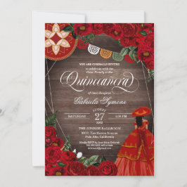 Röd ros Rustic Charra/Mariachi Dress Quinceañera  Inbjudningar