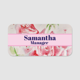 Röd ros Shabby chic Watercolor Ro Rosa Blommigt Namnbricka