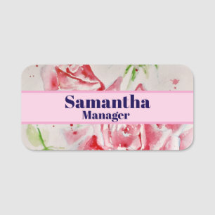 Röd ros Shabby chic Watercolor Ro Rosa Blommigt Namnbricka