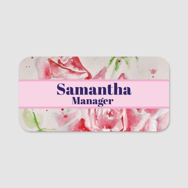 Röd ros Shabby chic Watercolor Ro Rosa Blommigt  Namnbricka (Framsida)