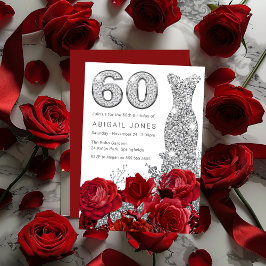 Röd ros Silver Diamond Gown 60:e födelsedagen Inbjudningar
