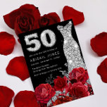 Röd ros Silver Diamond-nummer - 50:e födelsedag Inbjudningar<br><div class="desc">Röd ros Silver Diamond Number Dress 50:e födelsedagsinbjudan Se matchande samling i Niche and Nest Store</div>