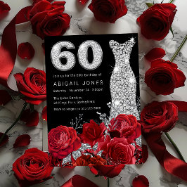 Röd ros Silver Diamonte Dress 60:e födelsedagen Inbjudningar