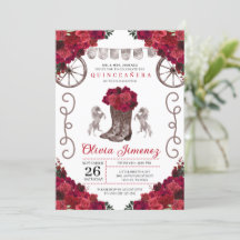 Röd ros Silver Western Cowgirl Boots Quinceanera