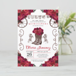 Röd ros Silver Western Cowgirl Boots Quinceanera Inbjudningar