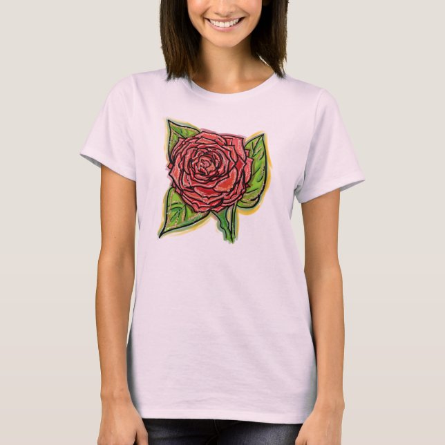 Röd ros-skjorta t shirt (Framsida)