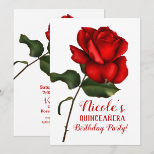 Röd Ros Skönhet & Odjuret Quinceañera-fest Inbjudningar