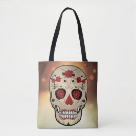 Röd ros Skull Bag - Tote Day of the dead Tygkasse