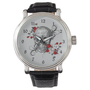 Röd ros Skull-bevakning Armbandsur
