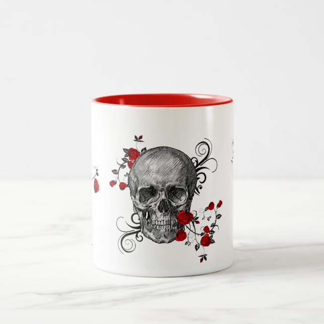 Röd ros Skull-kaffe Mugg (Center)