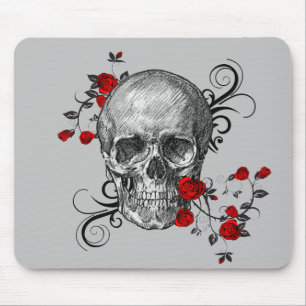 Röd ros Skull Musmatta