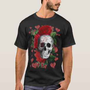 Röd ros Skull Valentiness Red Hearts Skeleton T-S T Shirt