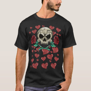 Röd ros Skull Valentiness Red Hearts Skeleton T Shirt