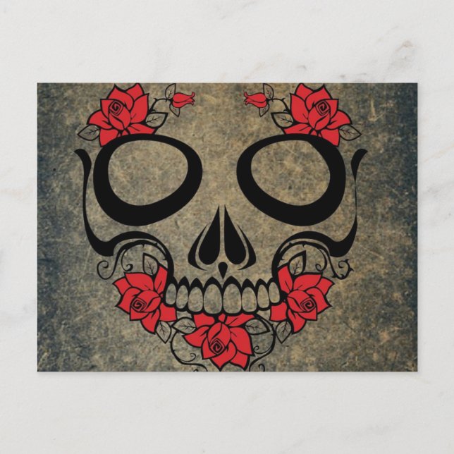 Röd ros Skull-vykort Vykort (Framsida)