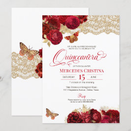 Röd ros & Snöre Glamous Butterfly Quinceañera I Inbjudningar