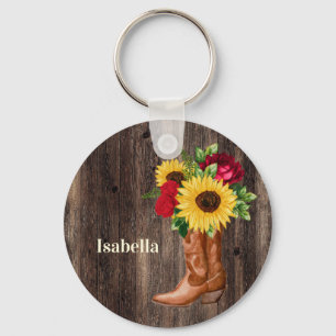 röd ros Solblommor Cowgirl Boots Namn Nyckelring