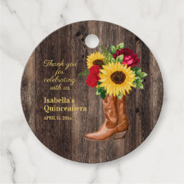 Röd ros Solblommor Cowgirl Boots Quinceanera Gåvor Etiketter