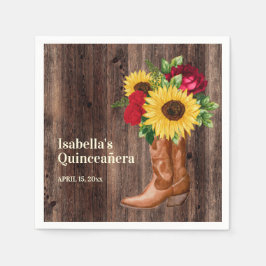 Röd ros Solblommor Cowgirl Boots Quinceanera Pappersservett